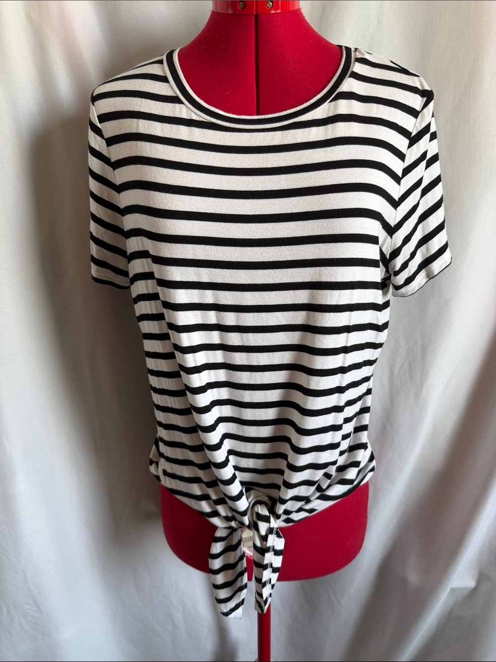 Green Envelope Black & White Striped Tie-Front Short Sleeve Tee